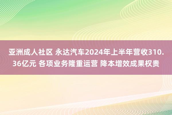 亚洲成人社区 永达汽车2024年上半年营收310.36亿元 各项业务隆重运营 降本增效成果权贵