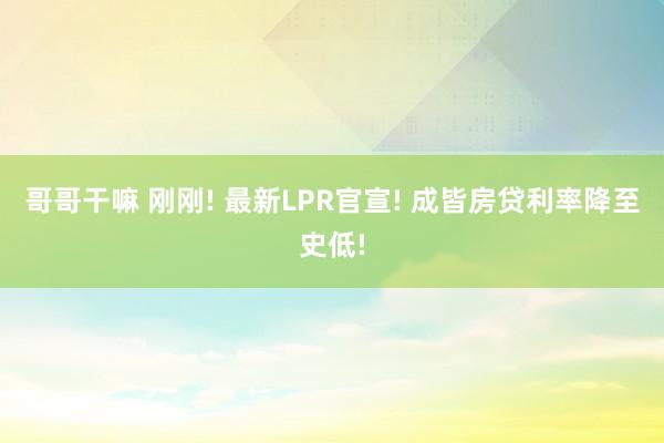 哥哥干嘛 刚刚! 最新LPR官宣! 成皆房贷利率降至史低!
